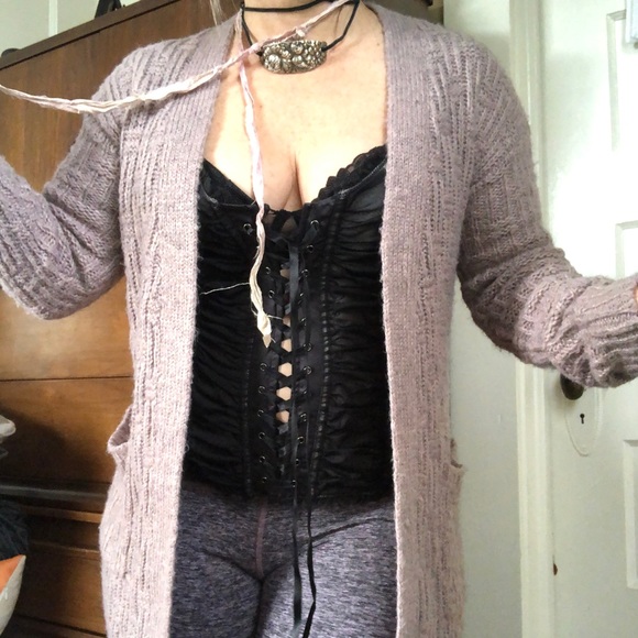 Mauve Midi Cardigan w/ Pockets - Picture 7 of 13